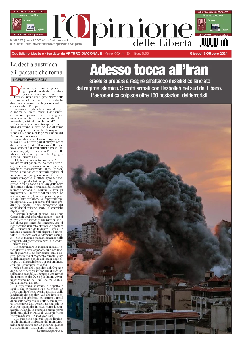 Prima-pagina-opinione della liberta-edizione-di-oggi-2024-10-03